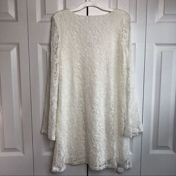Socialite Dress Midi Wedding Ivory Lace Overlay Lace Bell Sleeves Small - Picture 5 of 7